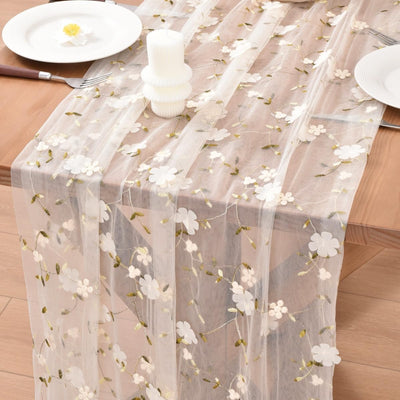 Camino mesa floral beige gasa 10pies decoración hogar