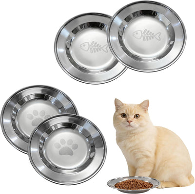 4 Pzas Cuencos Acero Inox Gatos 6.3pulg Bigotes