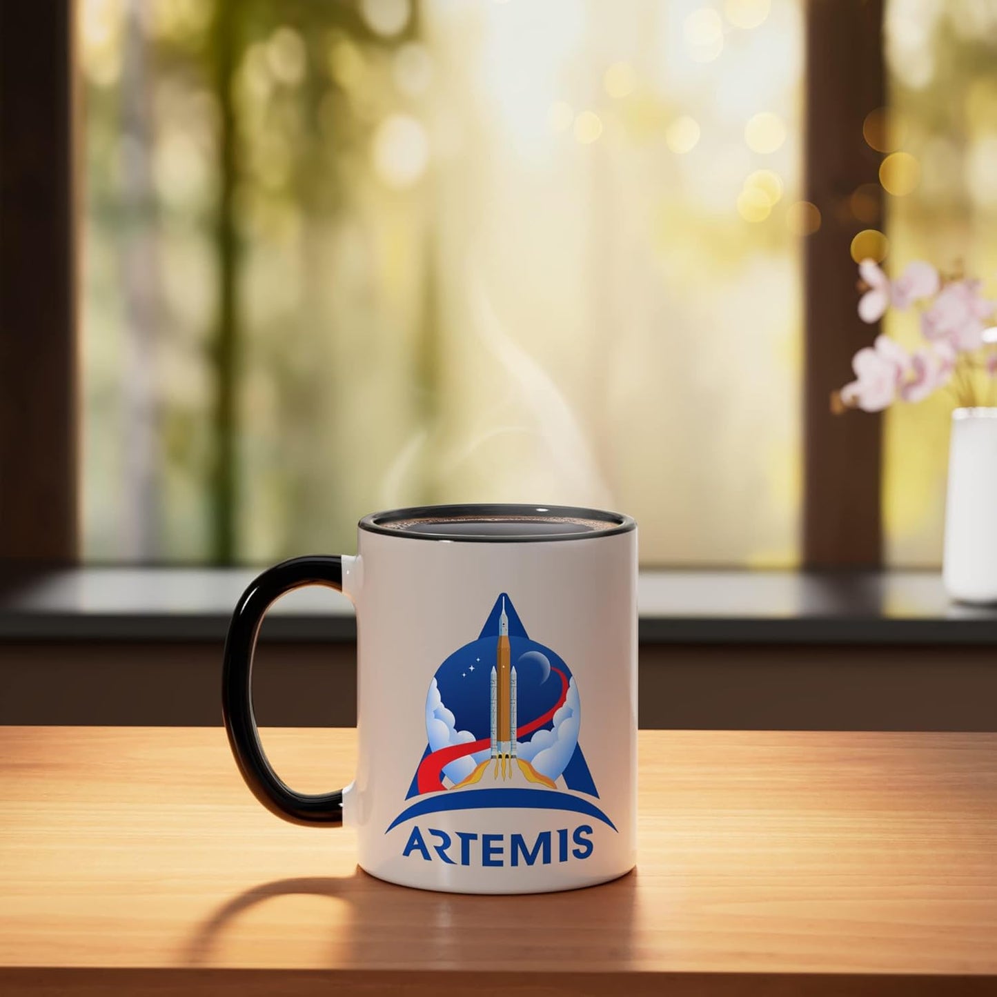 Taza cerámica NASA Artemis SLS Luna color negro y blanco