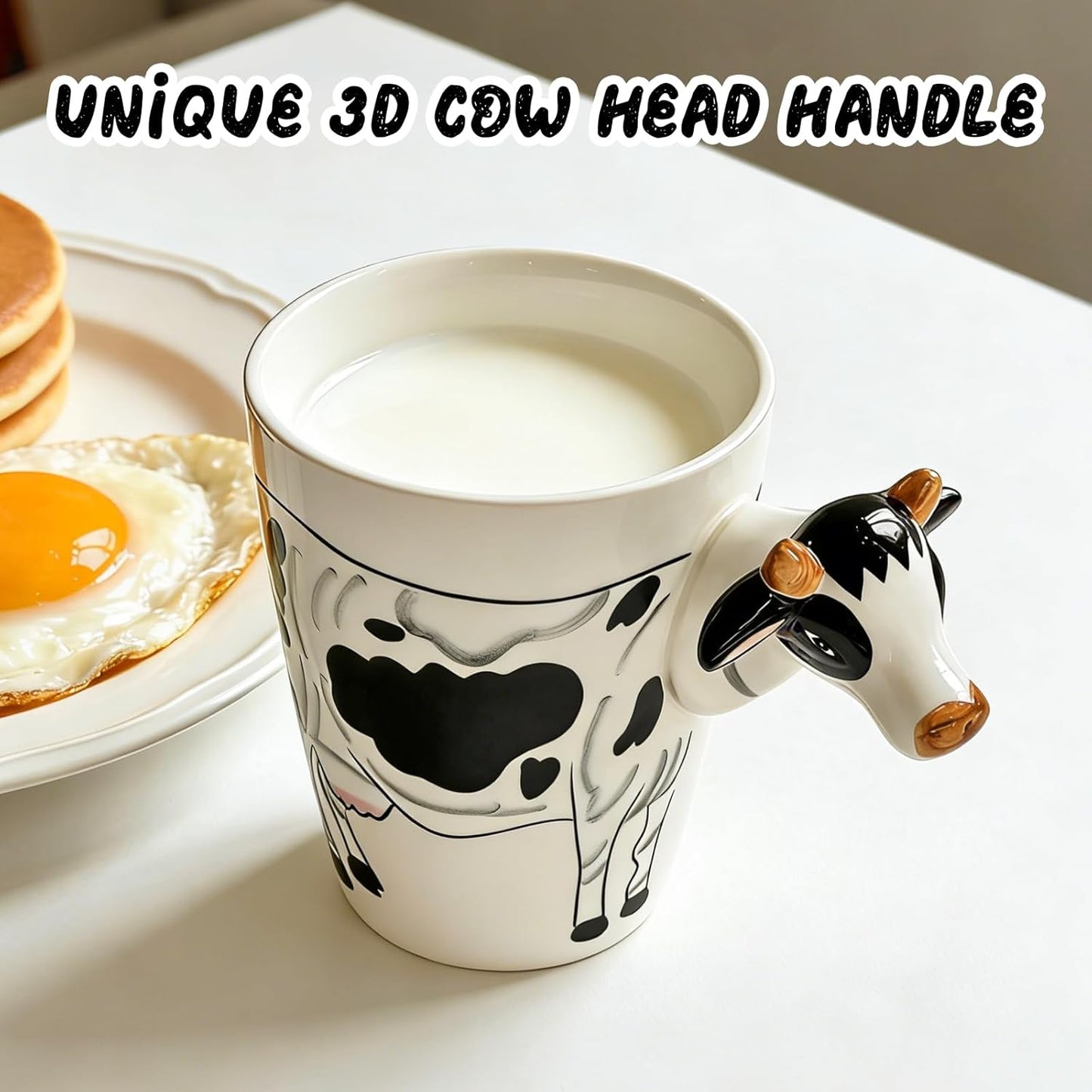 Taza cerámica 3D con mango vaca esculpida 14oz
