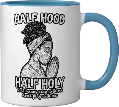 Taza cerámica divertida con mensaje 'Don't Play With Me', azul/blanco