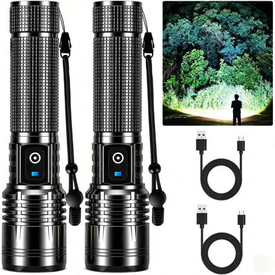 2 Linternas LED Recargables 99000 Lúmenes IPX7 5 Modos Negro