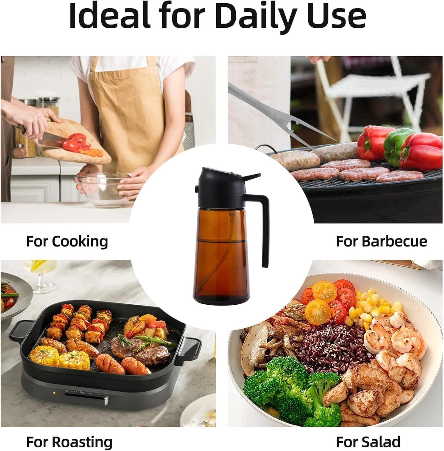Dispensador y rociador de aceite de vidrio 16 oz para cocina, freidora de aire, barbacoa y ensaladas