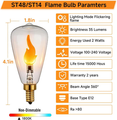 Bombilla LED estilo vintage E12 2W 1800K vidrio amarillo paquete 2