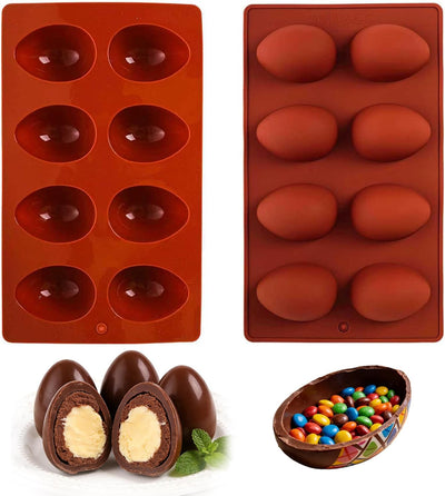Paquete de 2 moldes de silicona para hornear huevos de Pascua de 8 cavidades reutilizables