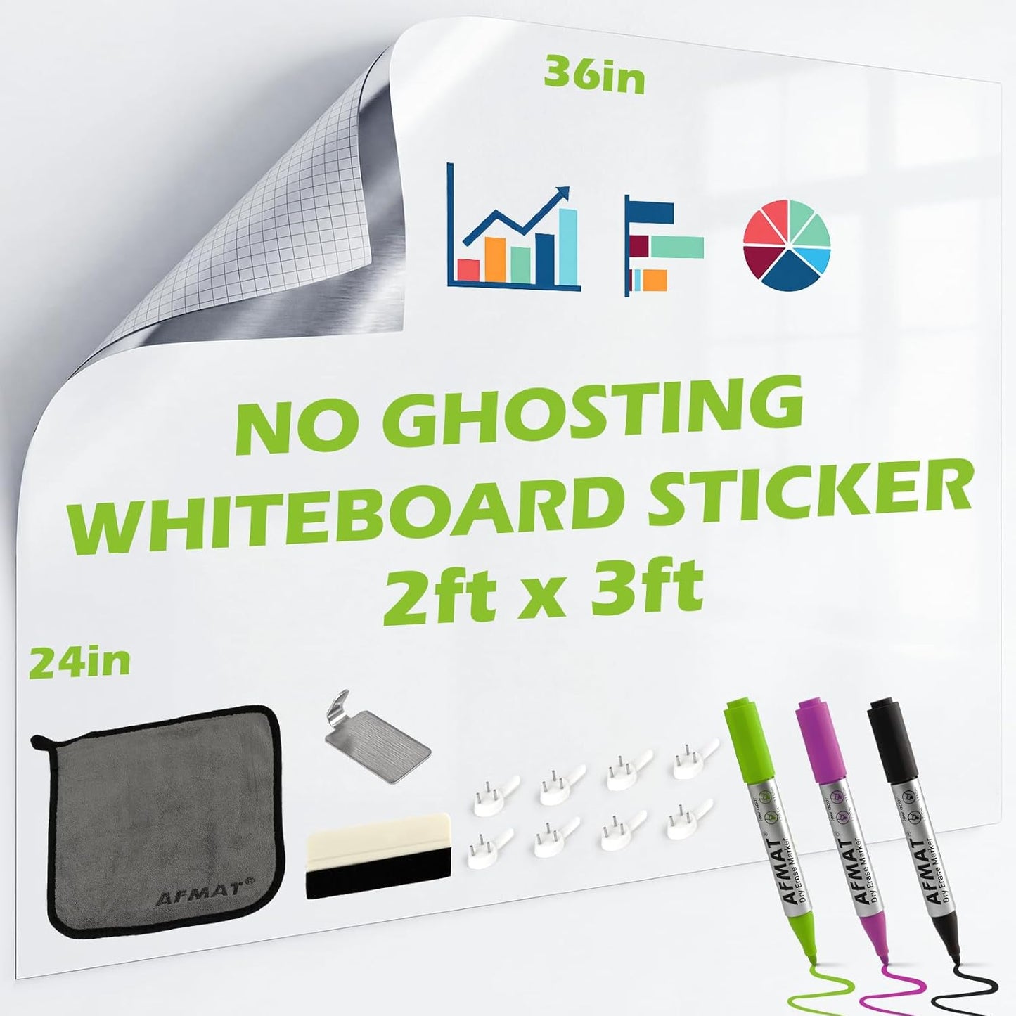 Papel pizarra blanca 36x24pulg con 3 marcadores