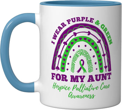 Taza cerámica para cuidado paliativo en honor a tía, azul/blanco