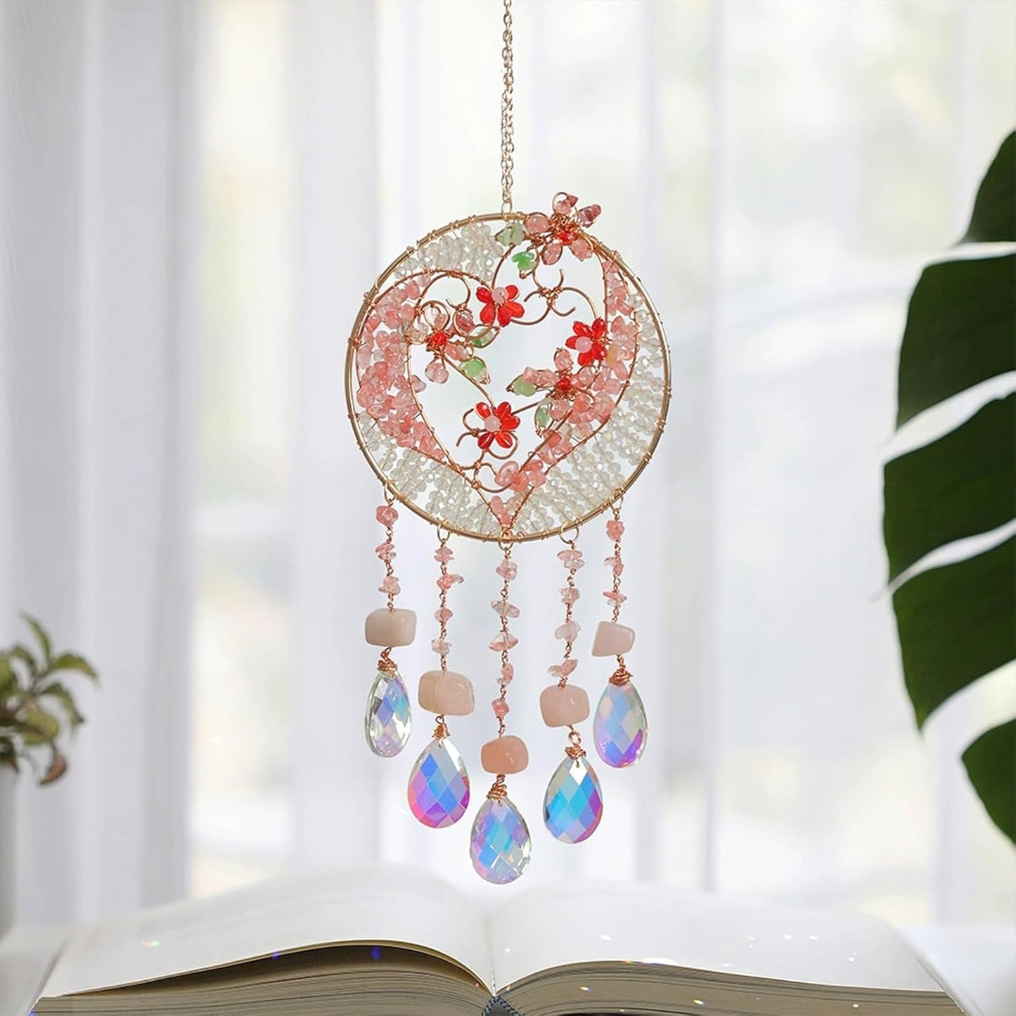 Atrapasoles cristal rosa amor decoración hogar jardín