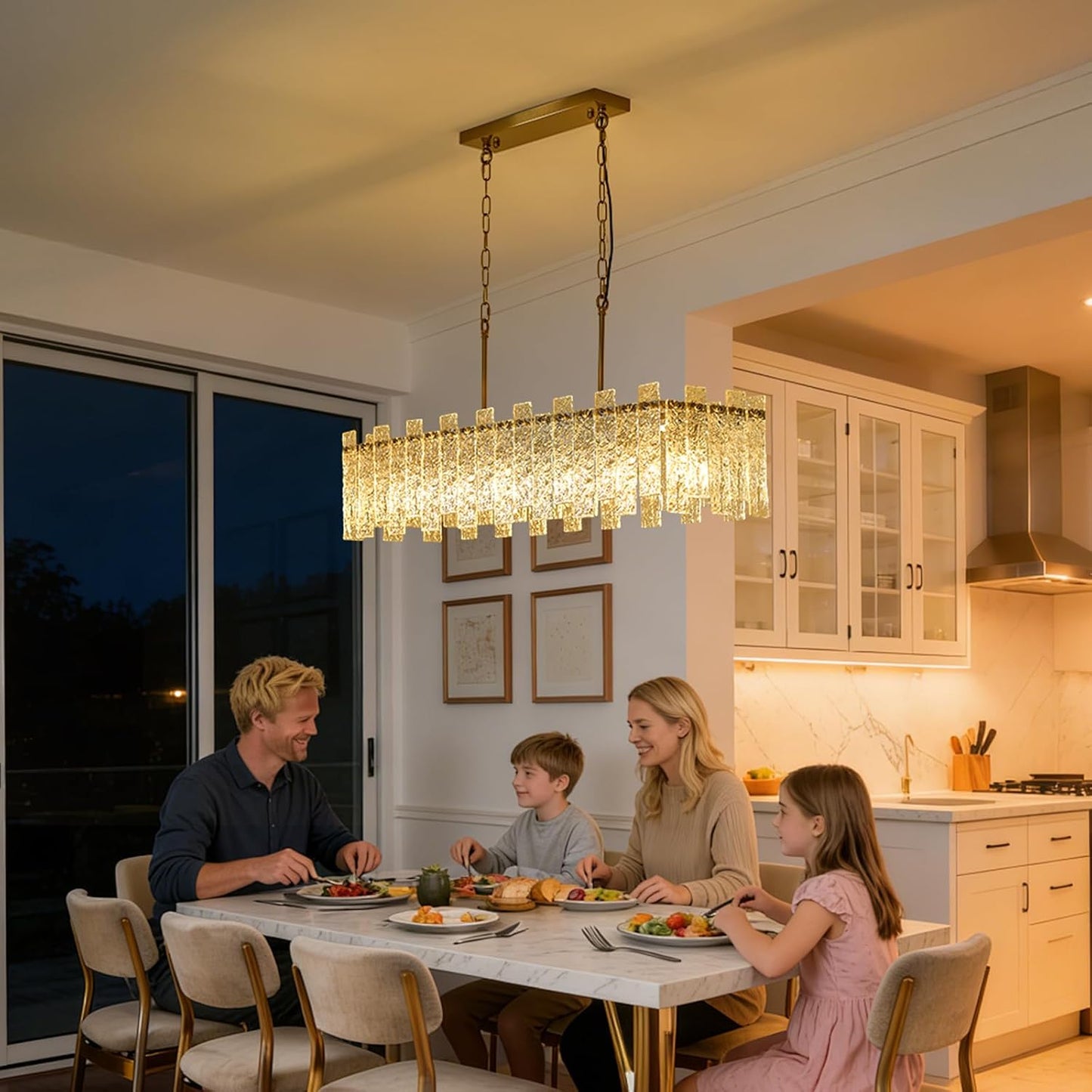 Candelabro rectangular vidrio ondulado 39pulg 6 luces comedor