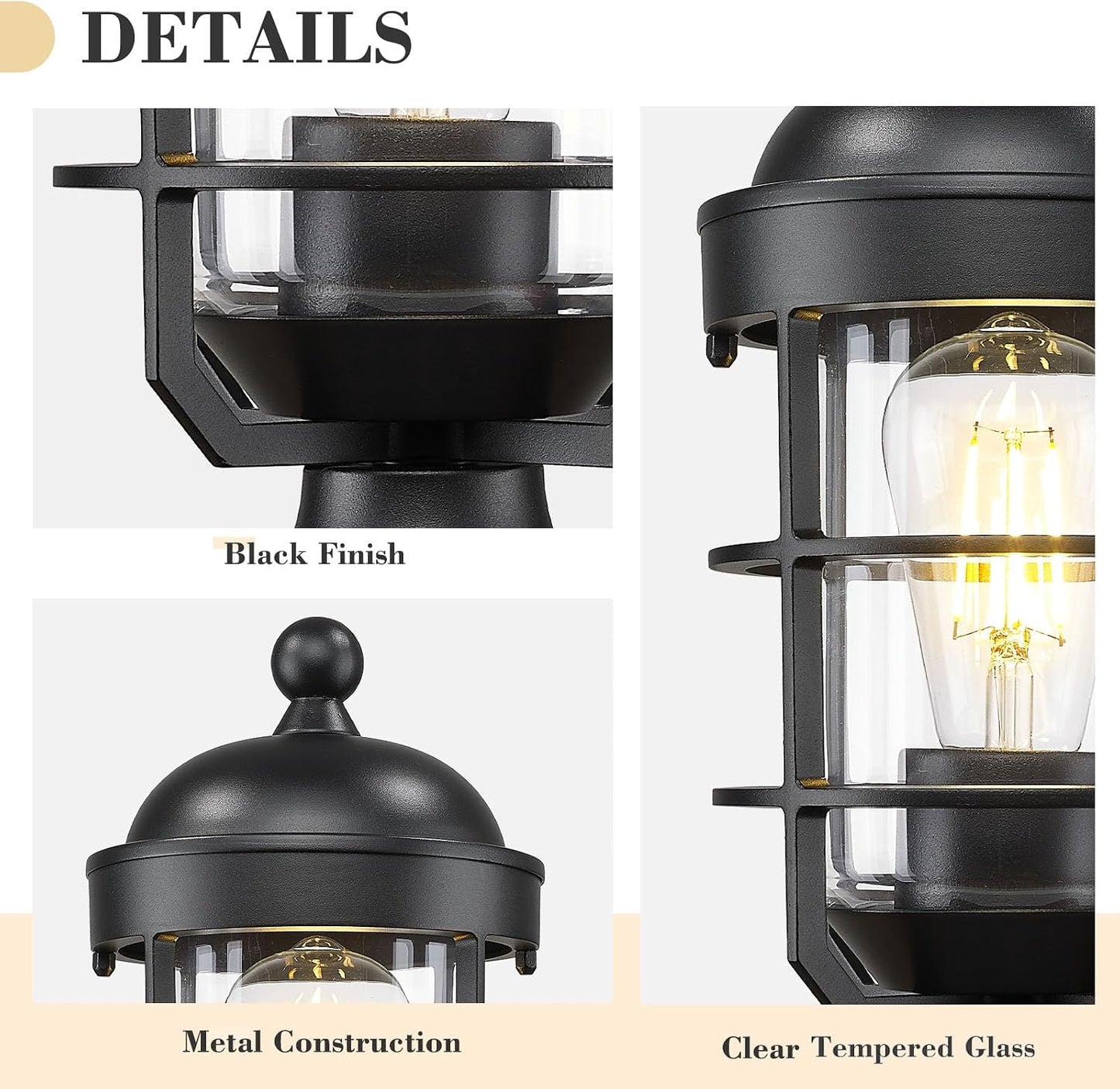 Lámpara poste exterior negro 14.4pulg vidrio templado