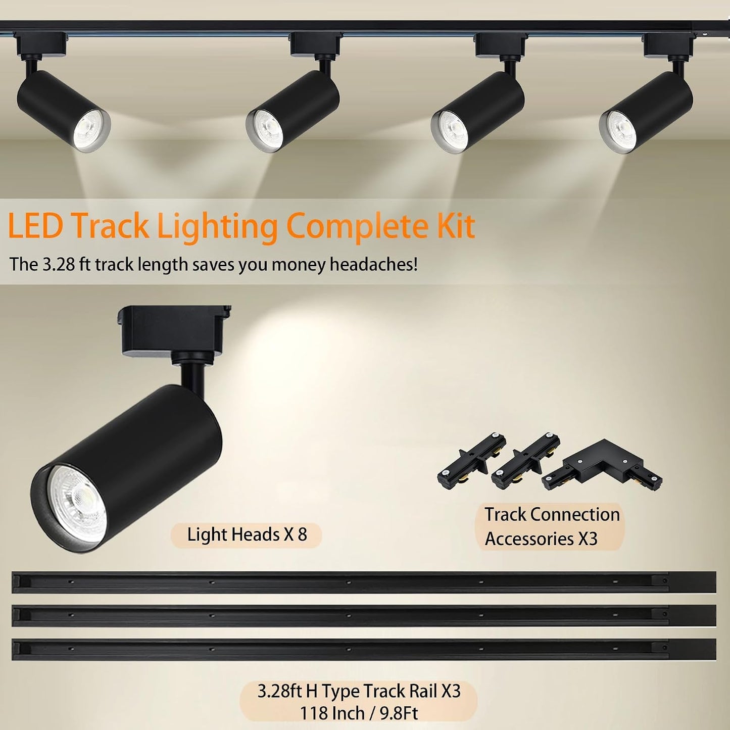 Kit 8 Cabezales LED 20W Riel Iluminación 9.8ft