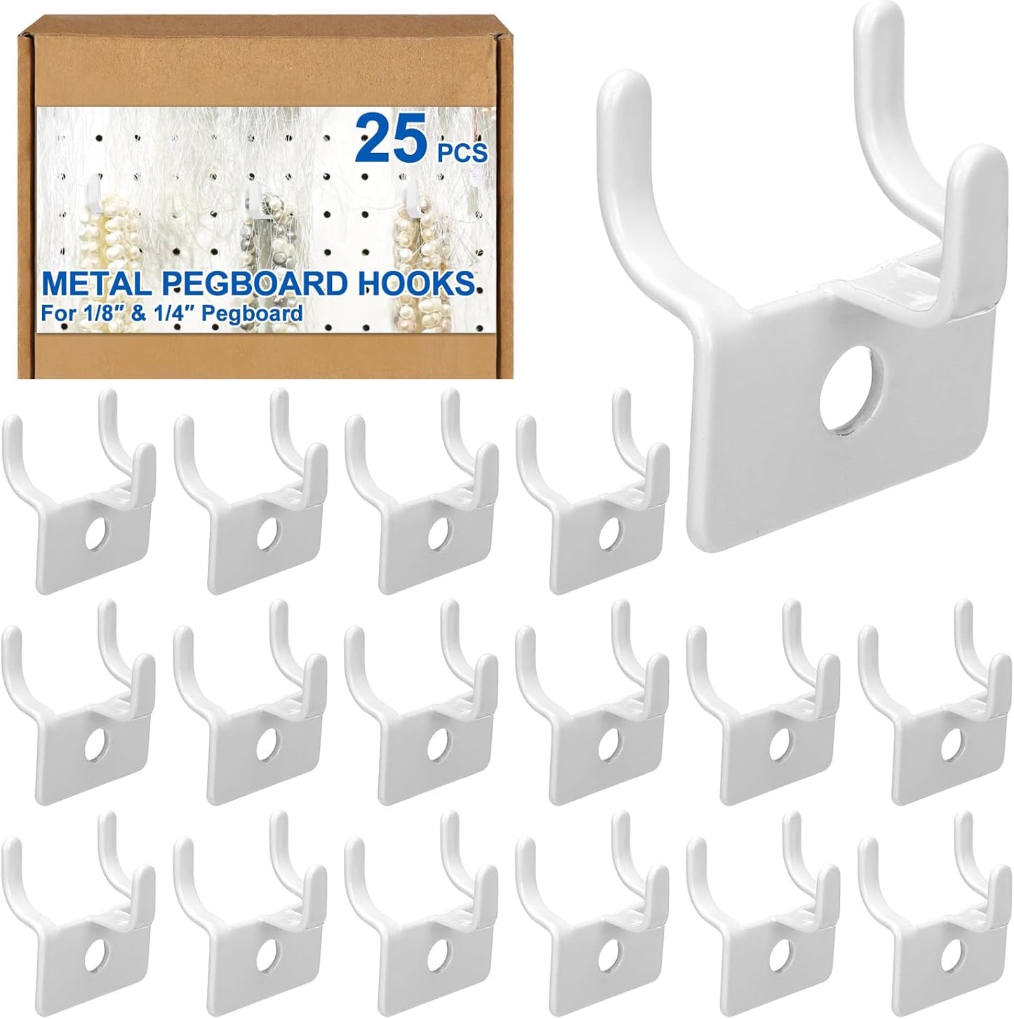 Ganchos metal para tablero clavijas 25 pzas blanco