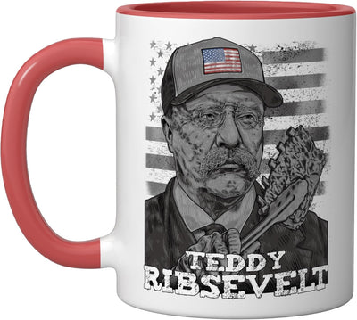 Taza Cerámica Ribs BBQ Estrellas y Rayas Rojo Blanco