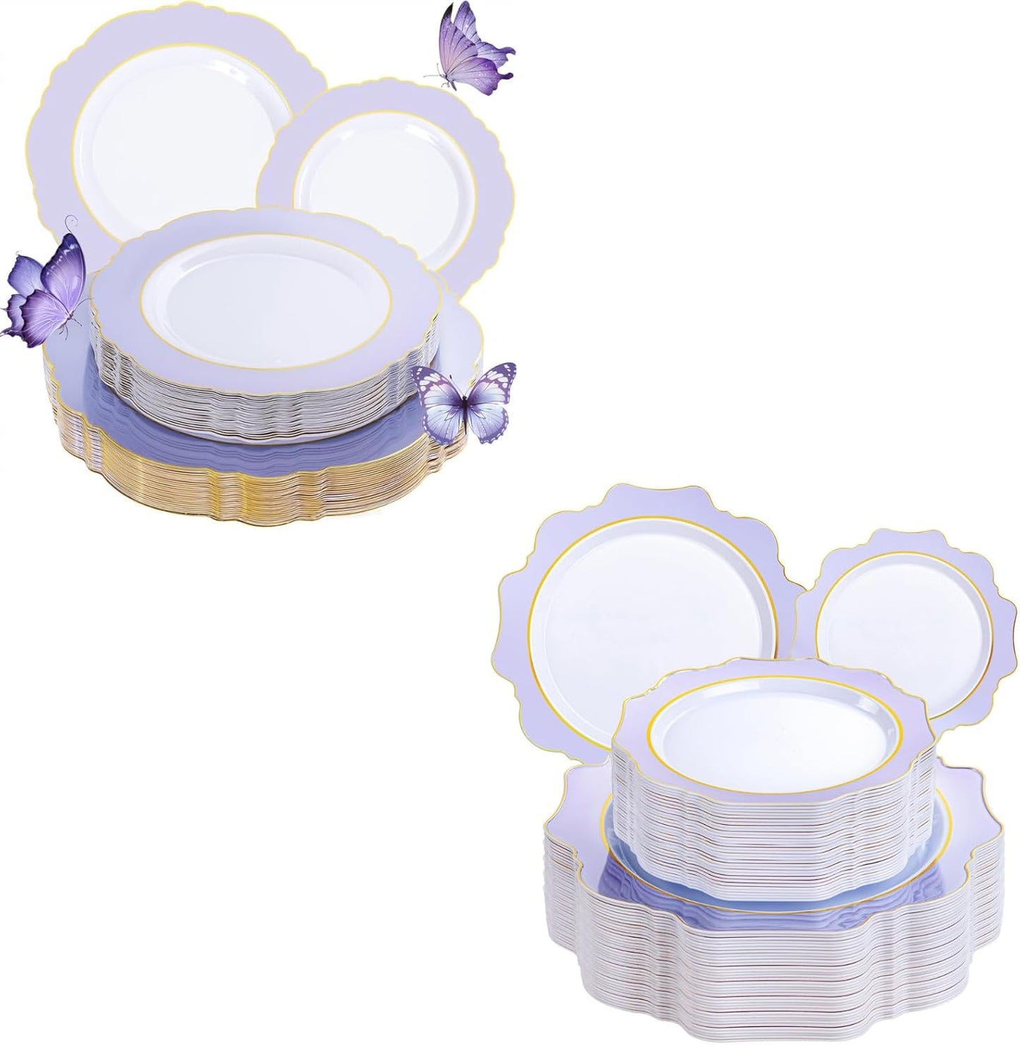 Platos plásticos púrpura set 160 Pzas