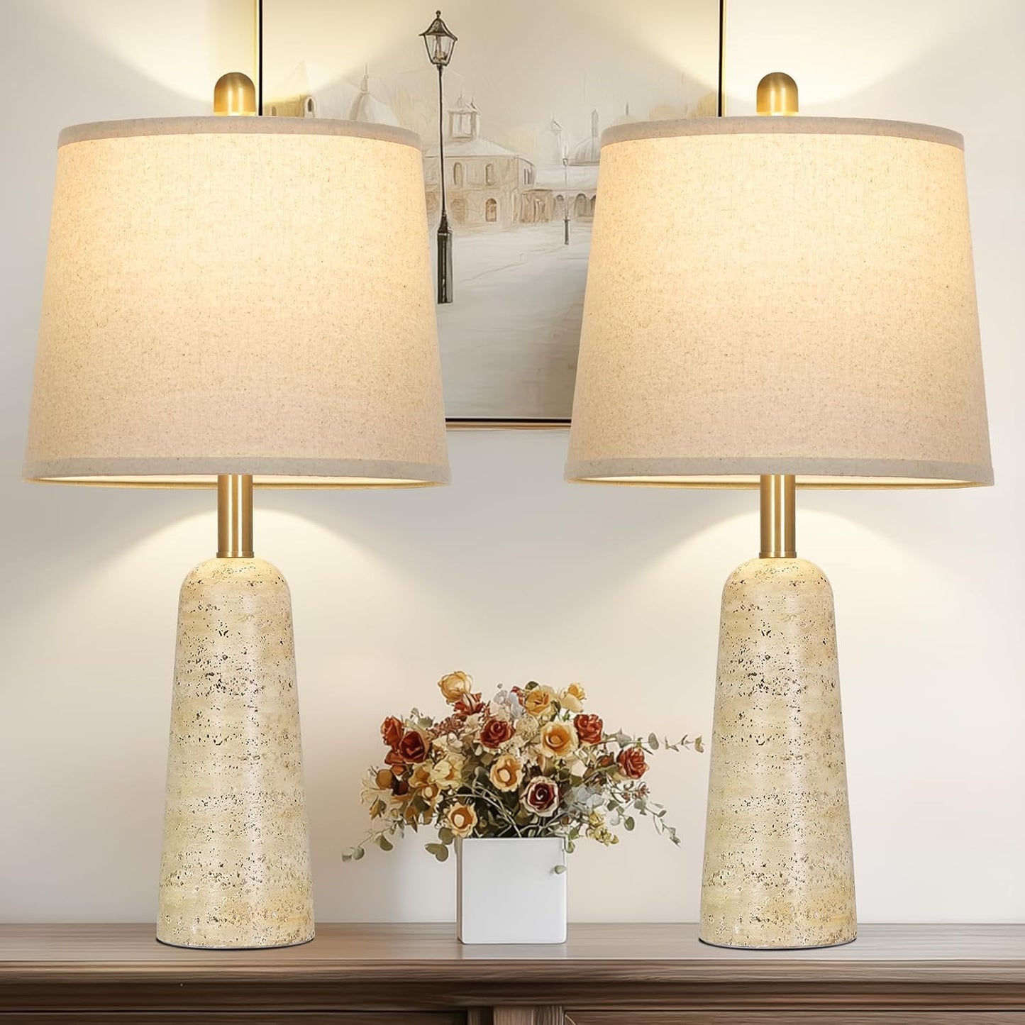 2 Lámparas Mesa Hormigón Beige 24pulg Modernas