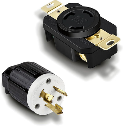 Enchufe NEMA L5-20P y L5-20R 20A 125V grado industrial UL negro