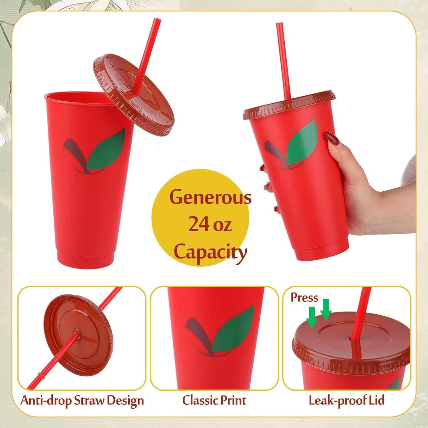 48 Vasos Reutilizables 24oz Con Tapas Pajitas Regalo Profesores