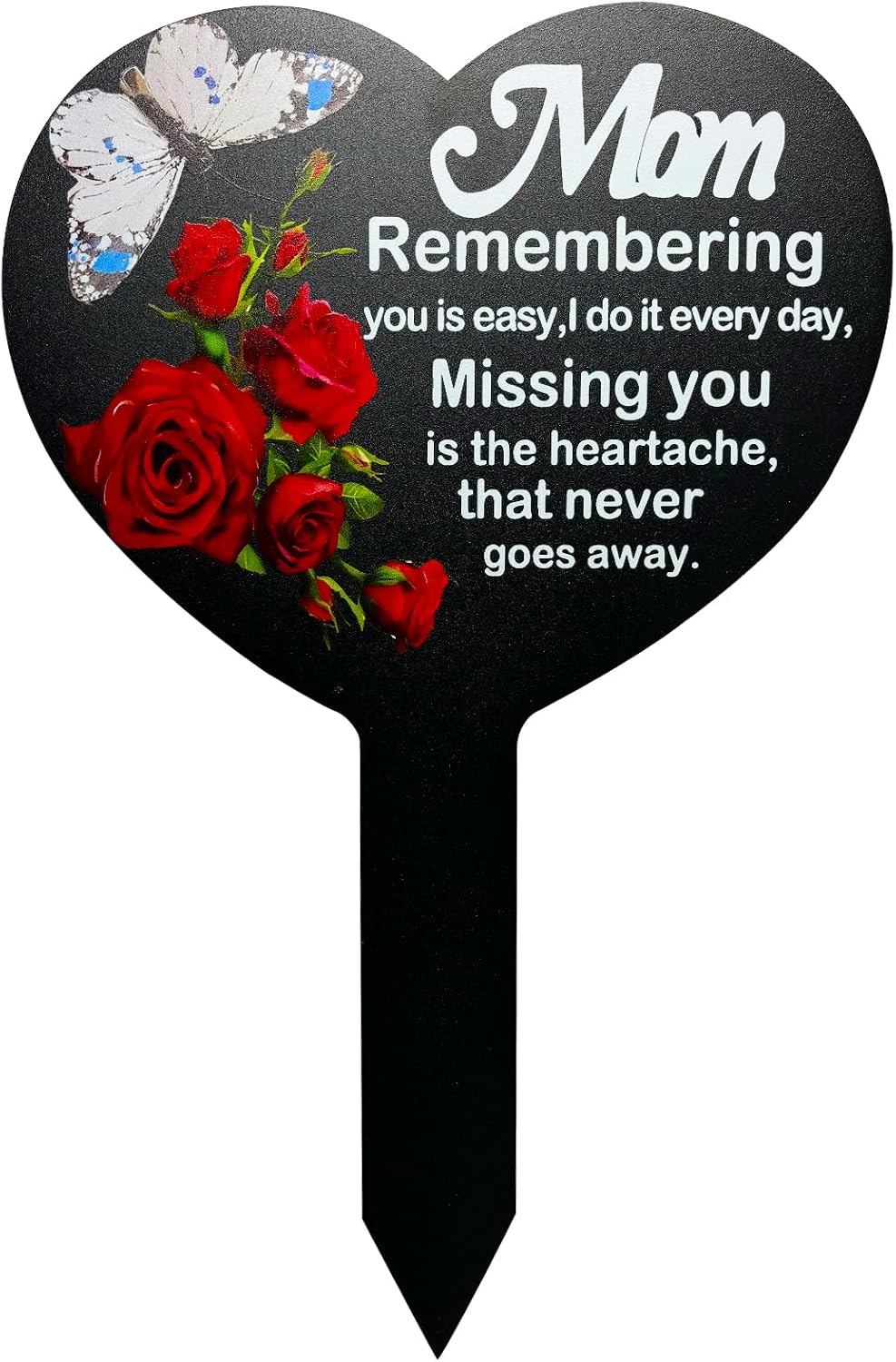 Placa corazón estaca condolencias decoración mamá mariposa