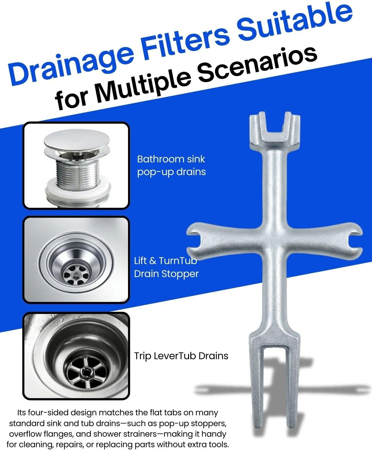 Llave coladora drenaje 4 lados plomería baño