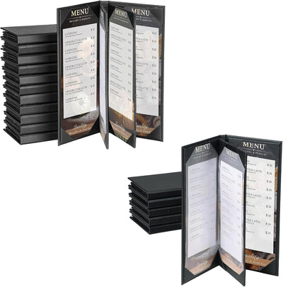 6 Pzas Cubiertas Menú 4.25x11" Estilo Libro Negro