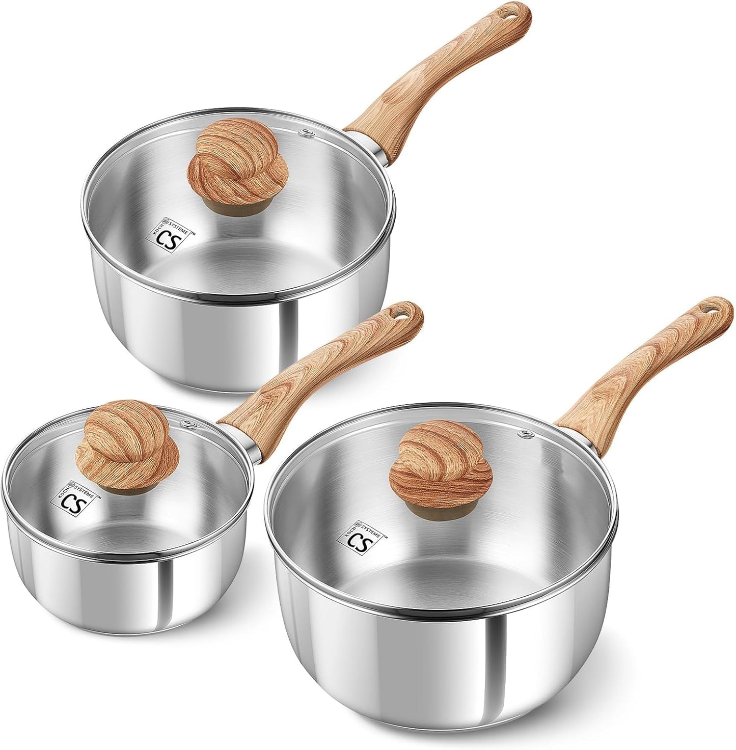 Set Ollas Acero Inox 1-3qt con Tapas Vidrio