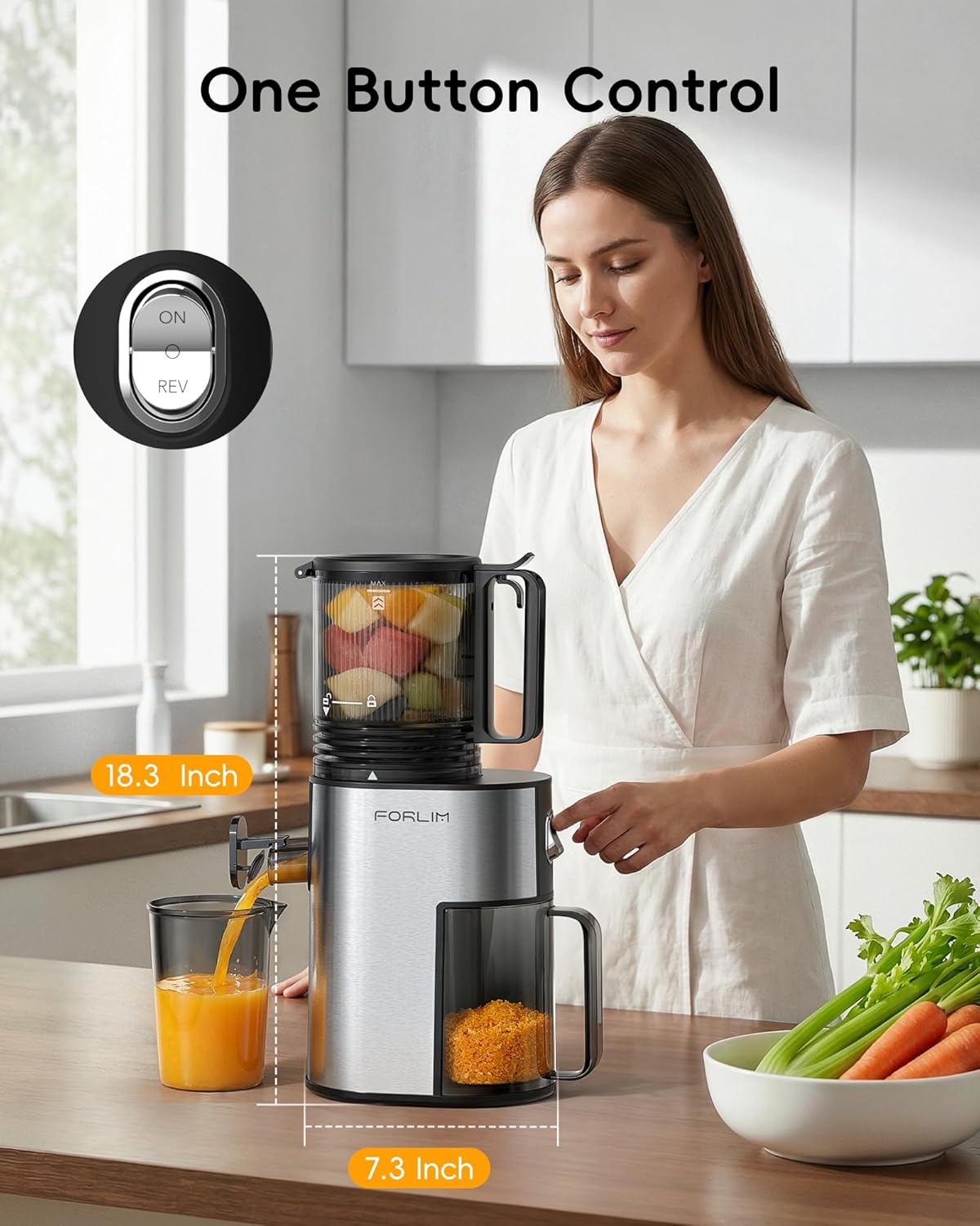Exprimidor de frutas y verduras FORLIM sin BPA con boquilla ancha
