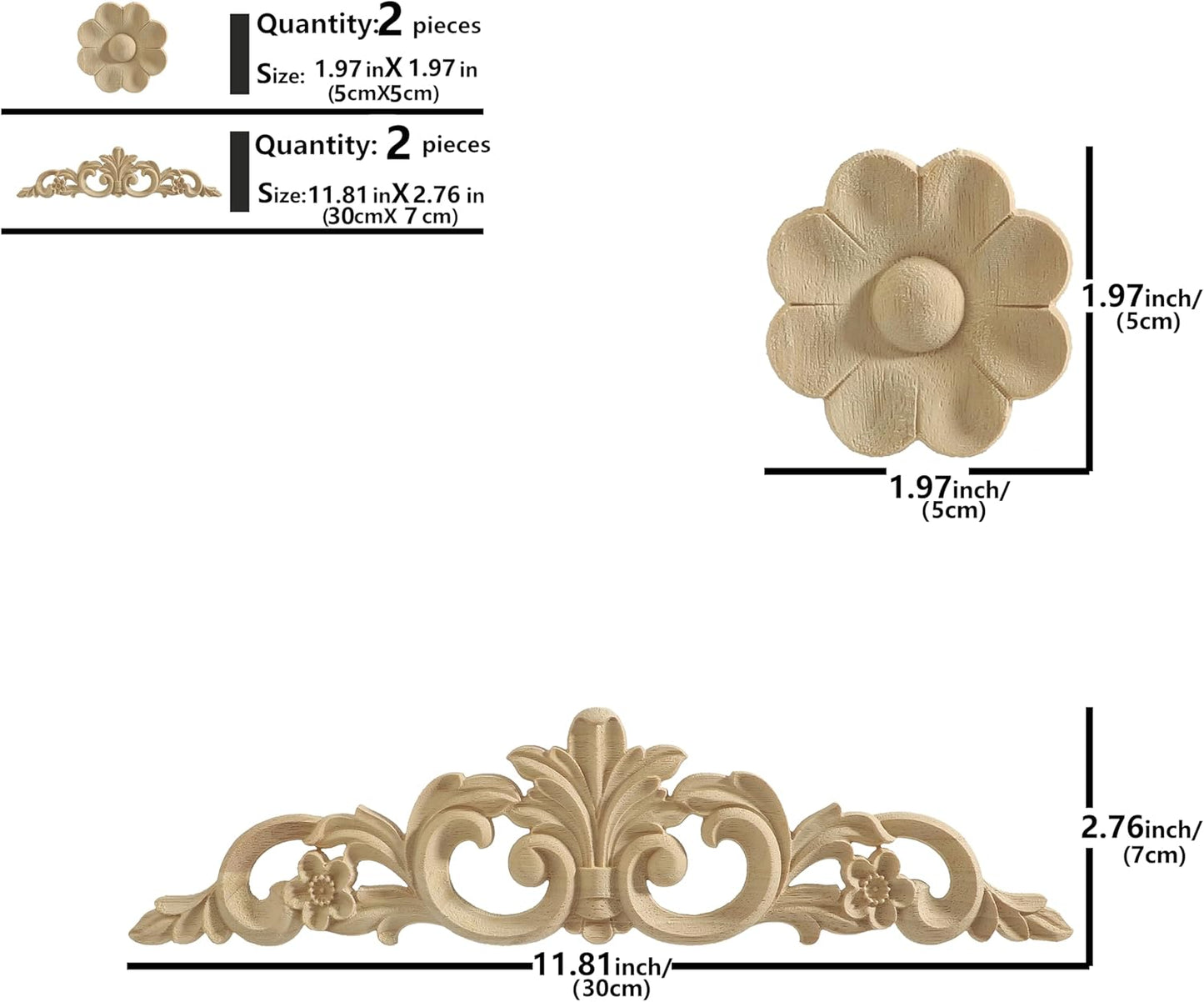 Incrustaciones roseta madera para pared puerta 4 pzas