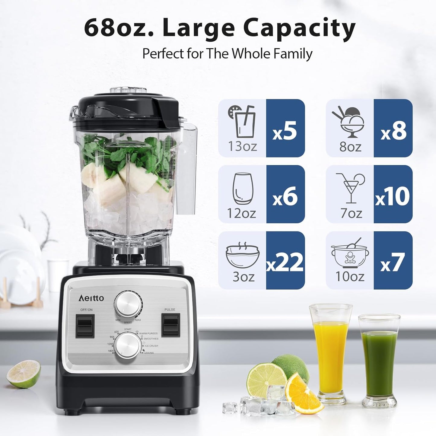 Licuadora 1800W 68oz 2en1 sin BPA plateado