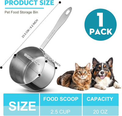 Cucharón para alimento de perro acero inoxidable con escala de medición 2.5 taza