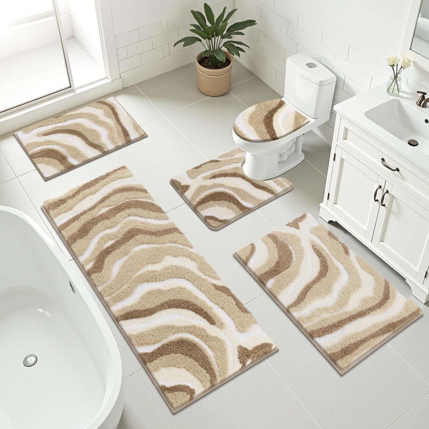 Set 5 Alfombras Baño Microfibra Antiderrap Absorbentes