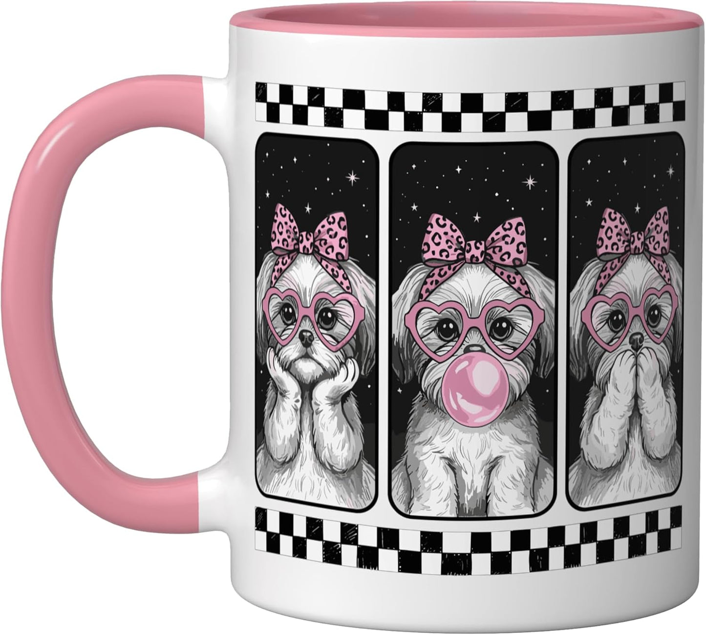 Taza Cerámica Shih Tzu Trio Coquette Rosa Blanco