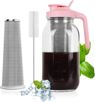 Cafetera fría jarra vidrio 64oz filtro acero inox tapa segura