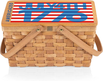 Cesta picnic mimbre tejido a mano con bolsa almuerzo aislada beige