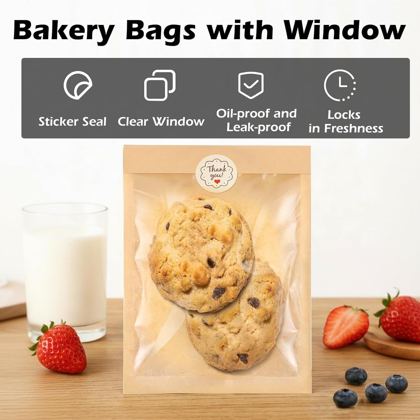 100 Bolsas papel kraft con ventana 5.1x7.5pulg a prueba de aceite