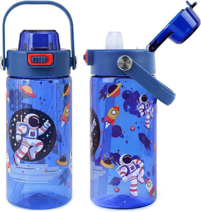 Botella de agua para niños 20 oz a prueba de fugas con popote y asa astronauta