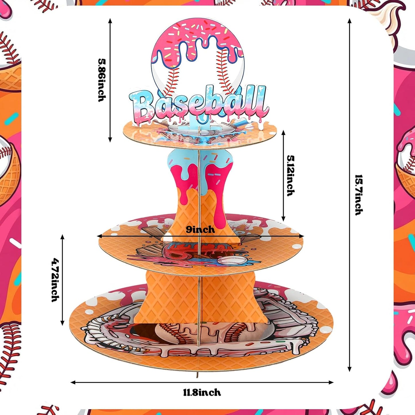 Soporte cupcakes béisbol 3 niveles decoración fiesta