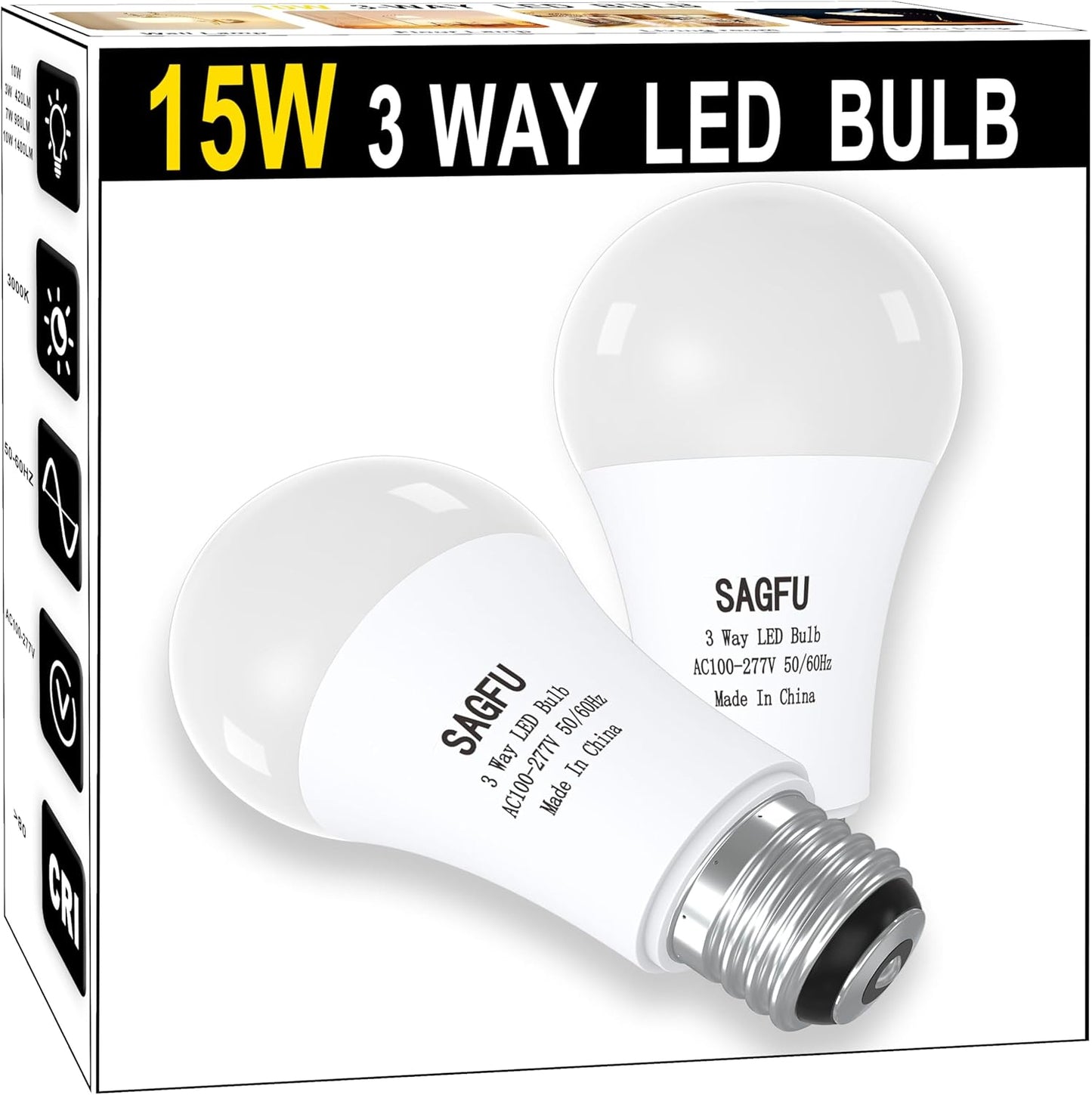 Bombilla LED 3 vías A19 E26 15W 3000K pack 2