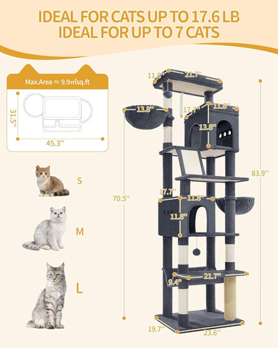 Torre árbol para gatos 84pulg 2 plataformas grandes