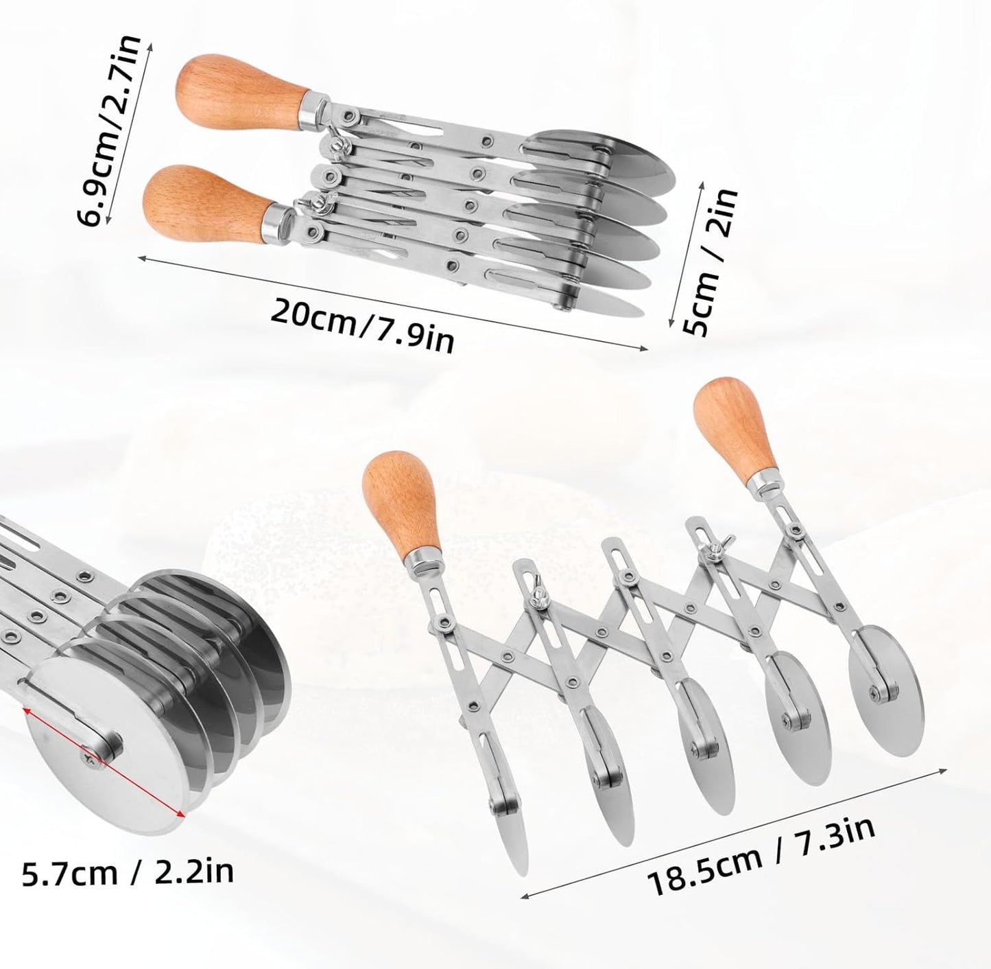 Cortador pastelería 5 ruedas acero inox mango madera