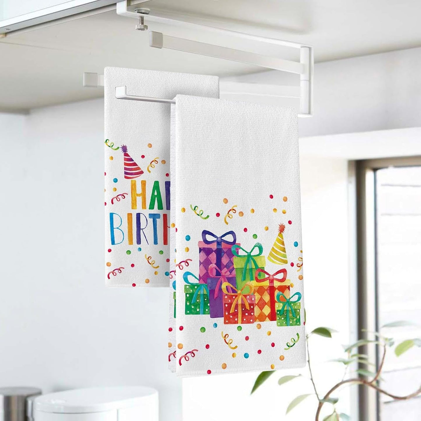 Juego de 2 paños de cocina con diseño feliz cumpleaños colorido