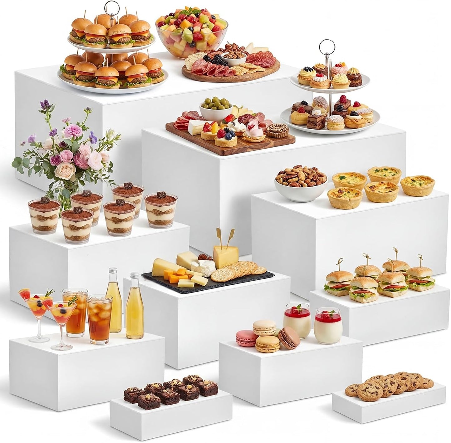 Elevadores de acrílico extra grandes para soportes de exhibición de alimentos