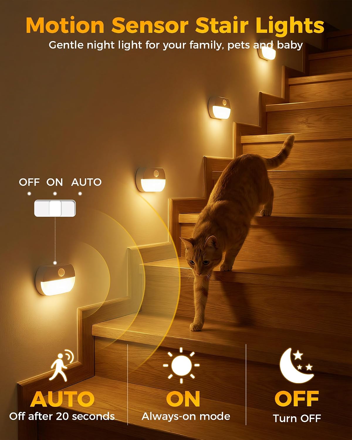 6 Luces LED Recargables Sensor Movimiento para Escaleras y Baño