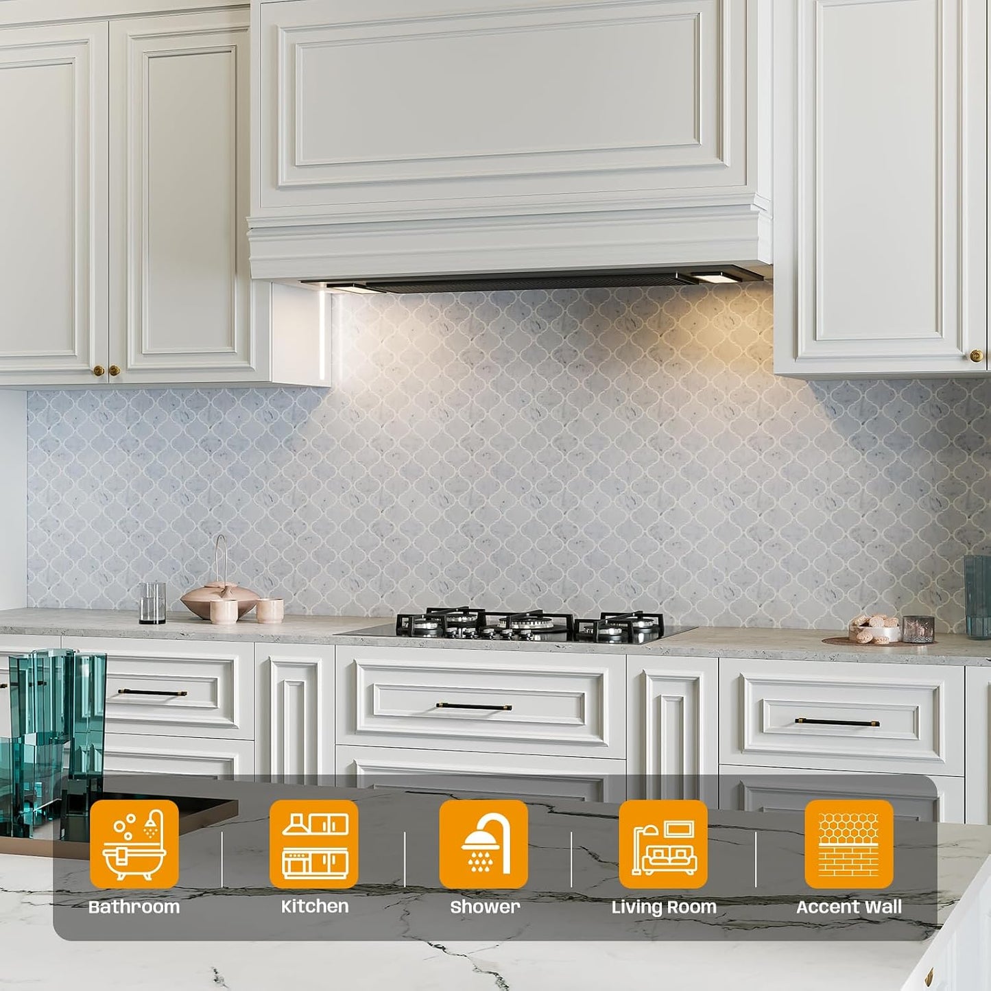 Azulejo mosaico Carrara blanco 3pulg para cocina baño ducha