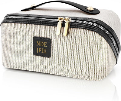 Bolsa maquillaje viaje mujer organizador cuero sintético negro
