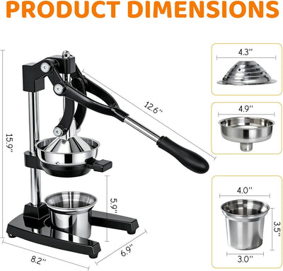 Exprimidor hierro fundido para cítricos taza acero inox negro