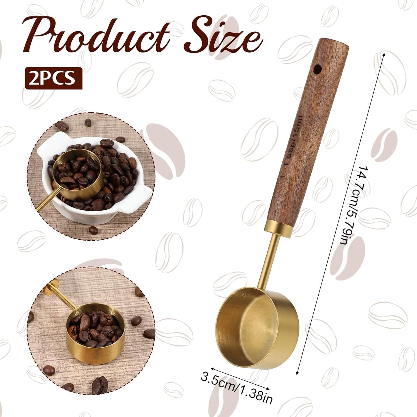 2 cucharaditas de madera de acero inoxidable para café y té de 5.8 pulgadas