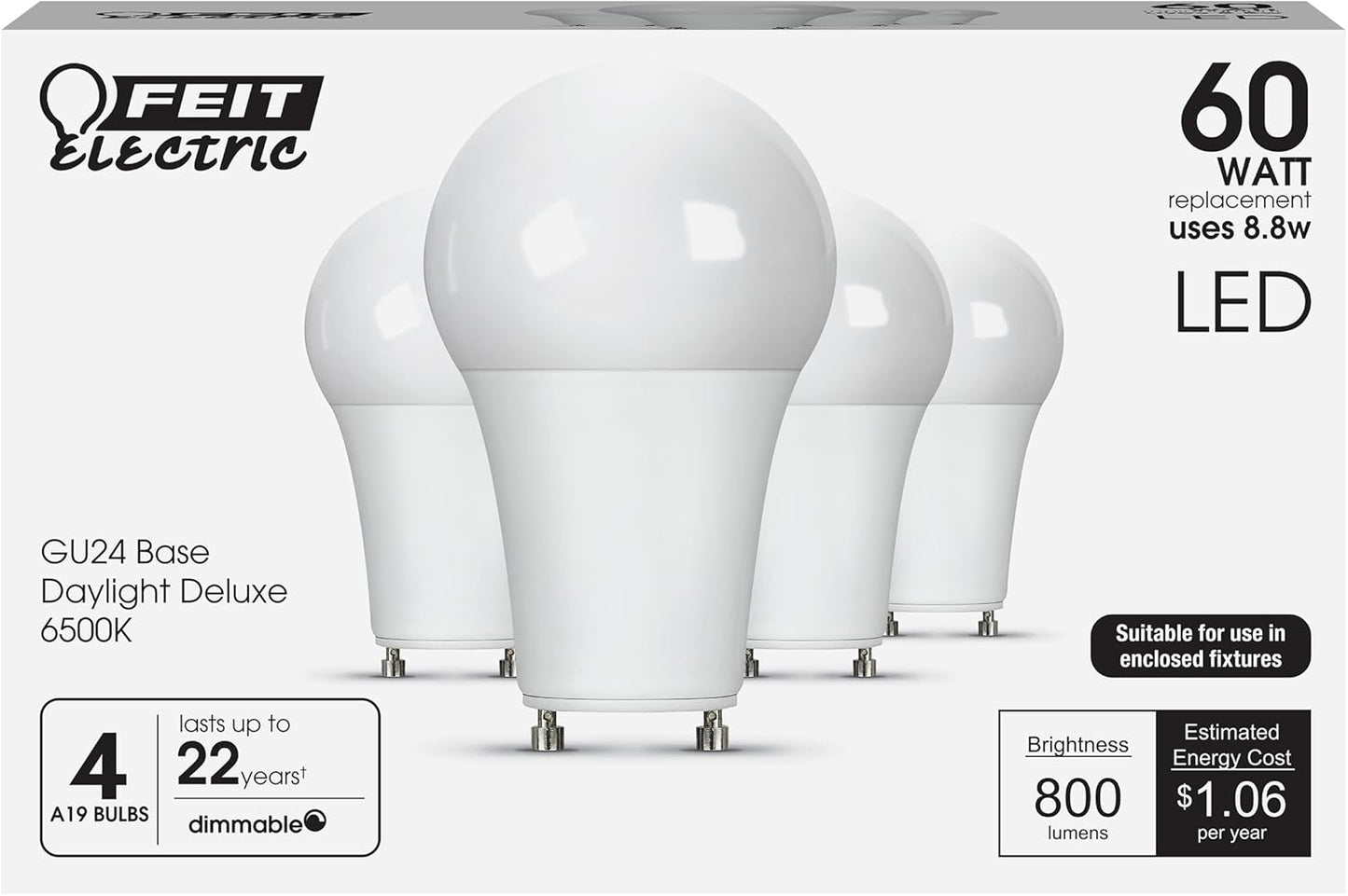 Bombilla LED A19 GU24 regulable blanco brillante 6500K 800lm