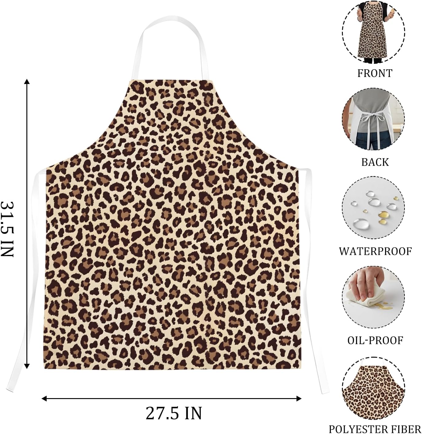 Delantal con estampado de leopardo y guepardo impermeable para mujer