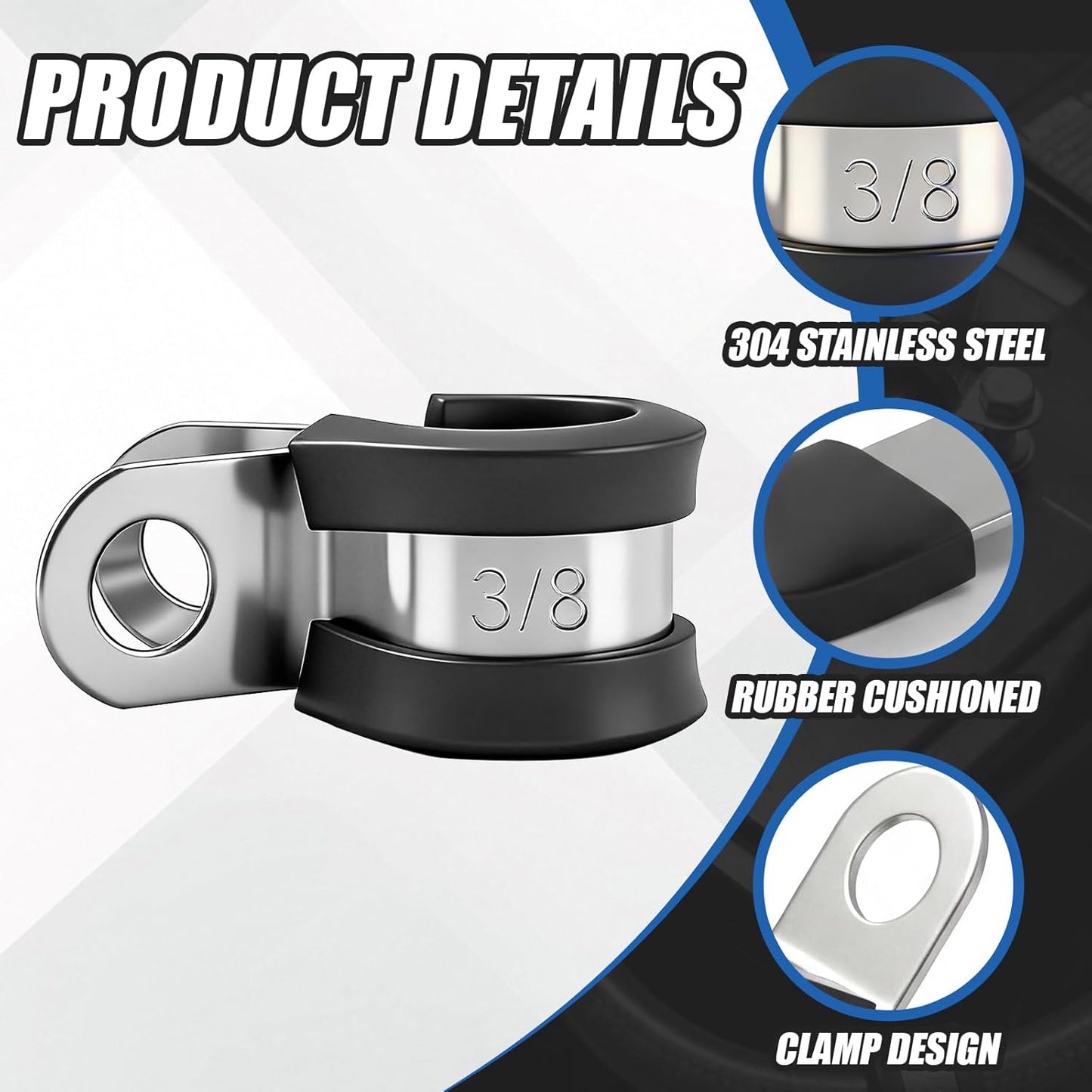 50 Abrazaderas Acero Inox 3/8pulg Aisladas Goma