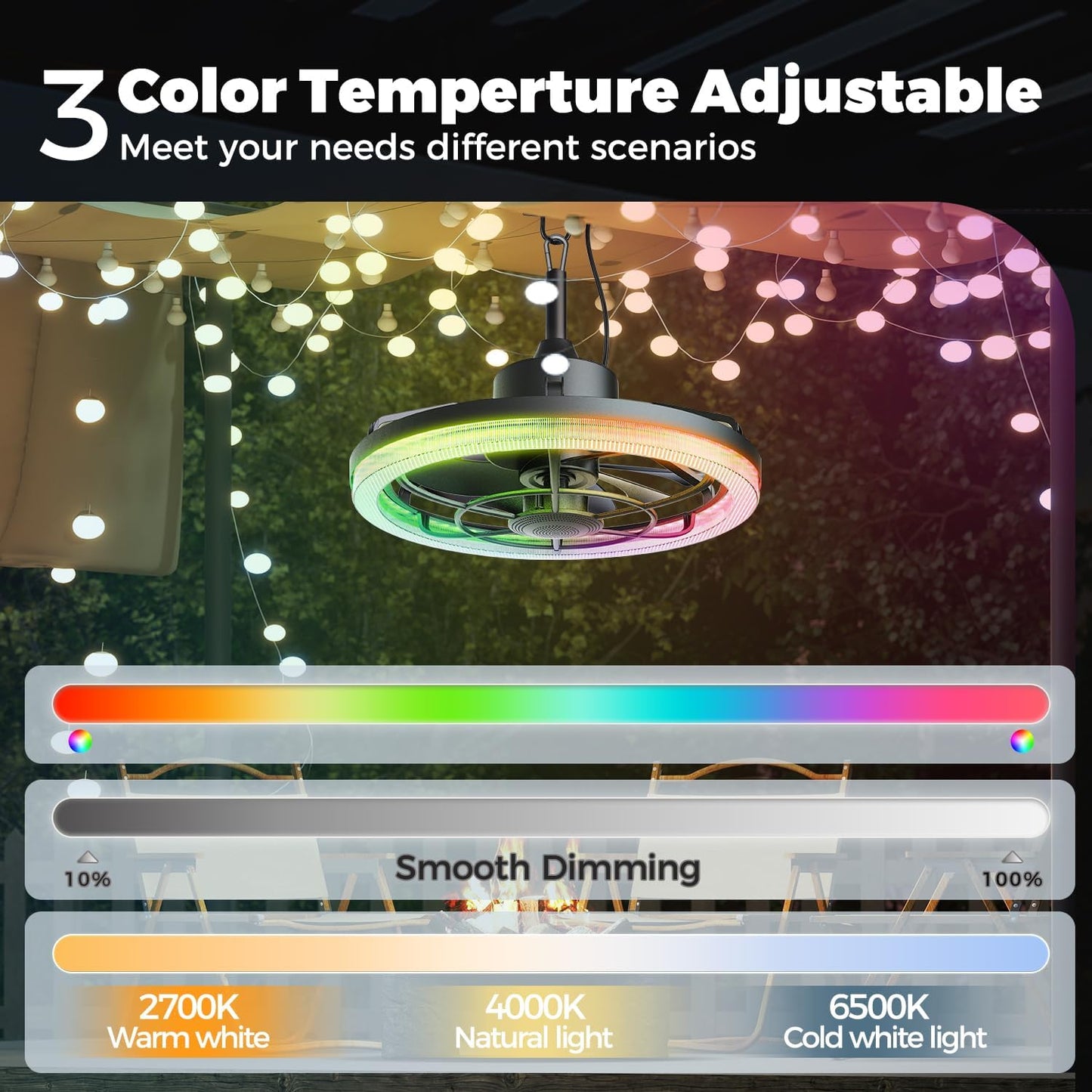 Ventilador techo exterior 20pulg luz 6 velocidades reversible
